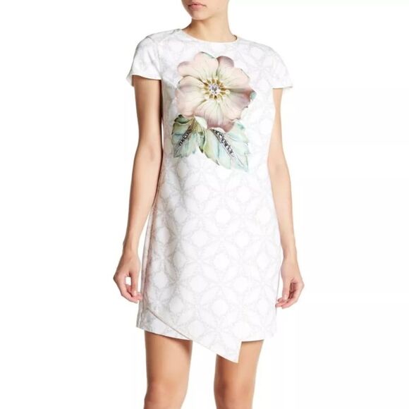 Ted Baker London Alila Cap Sleeve Sheath Dress Floral Pearl White Size 3 / 6 - 8 - Picture 1 of 14
